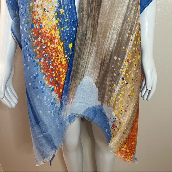 Blue multi raw hem split sides kimono cover up - Picture 4 of 10